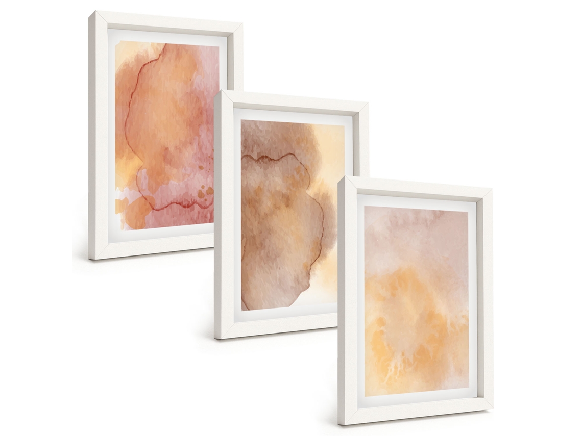 Quadros Decorativos Para Parede Texturas Coloridas De Aquarela Em Tons Quentes Moldura Branca Pinturas De Quarto Espelharte (3 Peças 20x30 Cm)