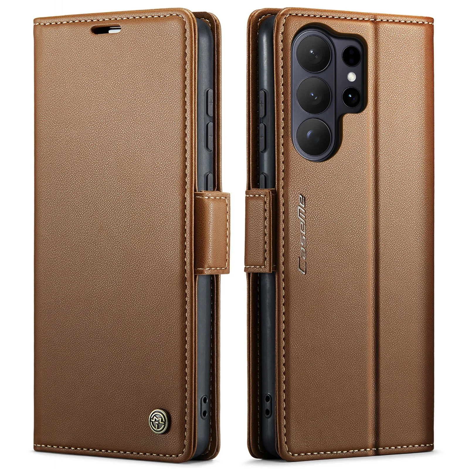 Capa Para Celular (marrom, Galaxy S23), Estilo Carteira Flip Em Couro Legítimo, Com Carregamento Magnético E Proteção Contra Quedas.
