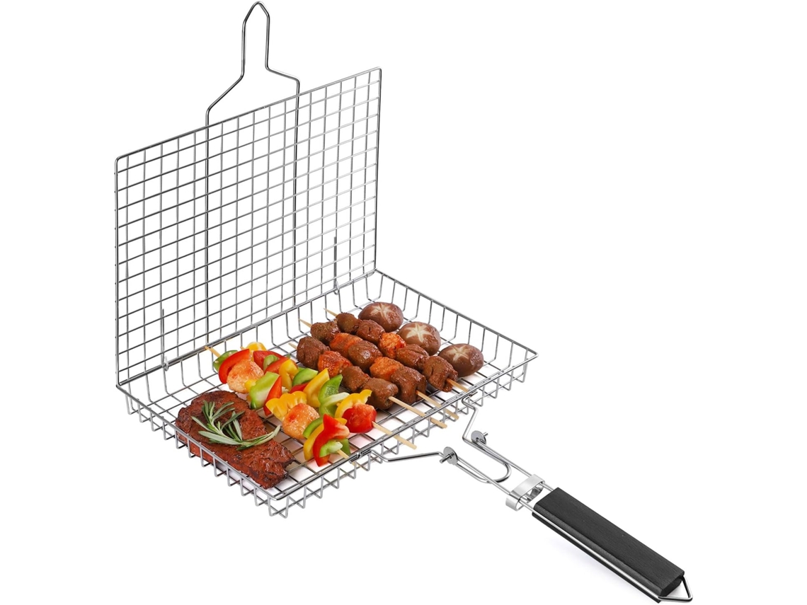 MEOIRUERY Cesta De Grelha Portátil Com Alça, Material Premium Para Resistência A Altas Temperaturas, Grelha De Aço Inoxidável Para Vegetais, Peixe E Frango, Ban