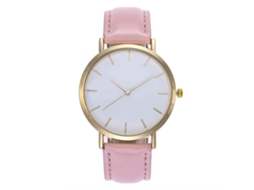Relógio de pulso analógico de quartzo Vansvar com pulseira simples de PU para mulheres e homens (rosa)