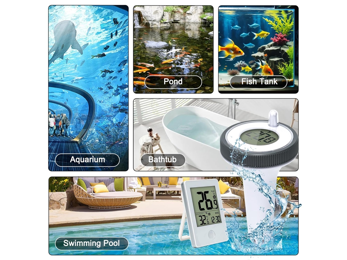 Termômetro Digital Flutuante Sem Fio para Piscina, Impermeável, 60 Metros Ip67, para Medir Temperatura da Água em Piscinas, Spas AQUAFORGE