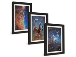 Composição De Quadros Paisagens Espaciais, Galáxias Espelharte (3 Peças 20x30 Cm)