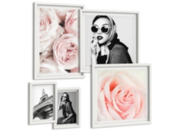 Conjunto De Pinturas Retratos Estilosos Rosas Com Elegância Espelharte (5 Peças)