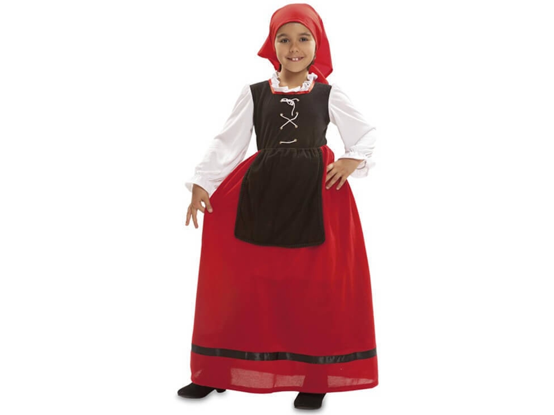 Fato de Menina DISFRAZZES Aldeã  Vermelho (Tam: 7 a 9 anos)