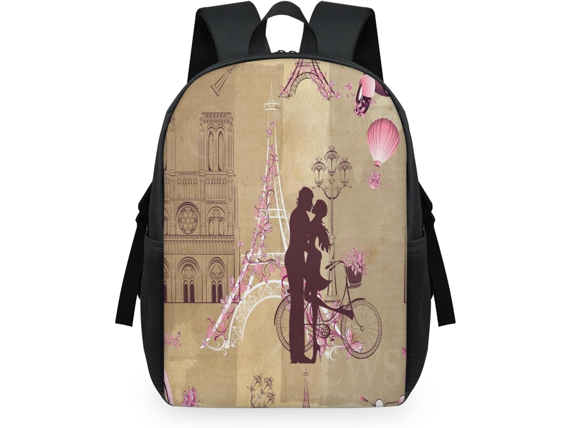 Mochila TROPICALLIFE com Tema Torre Eiffel de Paris para Crianças (32,5x15x44,9cm) tecido de malha