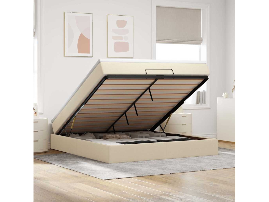Vidaxl Estrutura De Cama Otomana Com Creme De Colchão 180x200cm Tecido