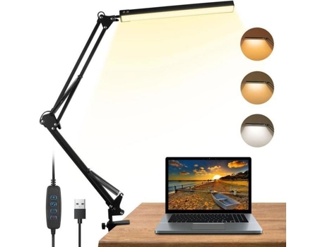 Lâmpada De Mesa, Lâmpada De Mesa Led, Lâmpada De Arquiteto 16w, Com Braço Giratório, 3 Modos De Iluminação Preto Mtevotx