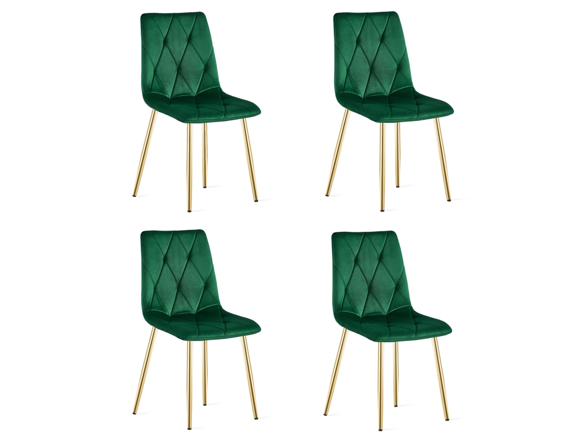 Cadeira De Jantar Conjunto De 4 Peças Tyra Assento Verde Escuro, Pernas De Ouro, Assento Acolchoado, Assento Ergonômico