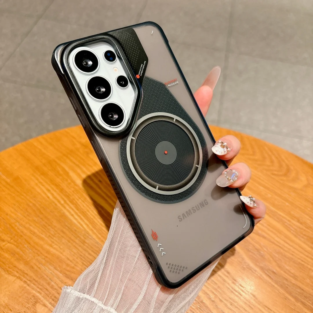 Capa Transparente Fosca Para Celular (preto S26 Ultra) Com Suporte, Compatível Com Proteção Magnética Contra Impactos.