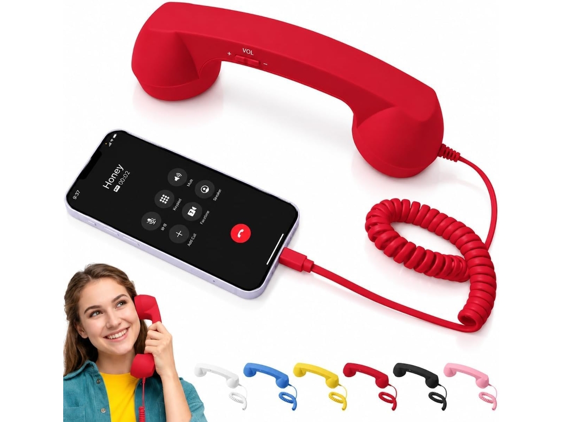 Telefone Vintage Retrô Com Fone E Microfone, Vermelho.