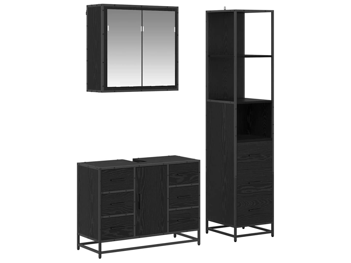 Conjunto de Móveis para Banheiro com Suporte 3 Peças Carvalho Preto MAISON EXCLUSIVE