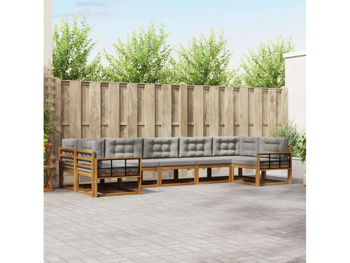 Vidaxl Conjunto De Sofás Para Exterior 7 Unid. Cinza Natural E Claro