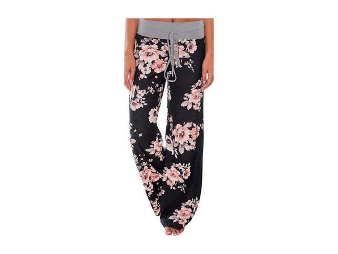 2026 pantalones de Descanso Amplios Con Estampado Floral Elásticos Cómodos para Mujer Con Cordón Ajustable S Black2
