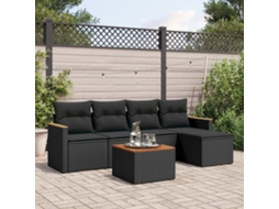 Vidaxl 6 Pcs Conjunto Sofás De Jardim C/ Almofadões Vime Pe Preto