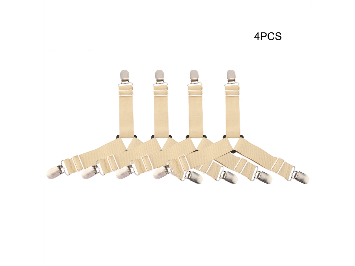 4pcs Travões Ajustáveis para Lençol de Cama com Gancho Plástico Protector Cáqui | S/MARCA