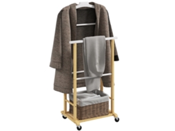 Carrinho de Roupa BTFORUS com cabideiro de bambu natural, suporte para roupas, cabides, haste para calças e prateleira