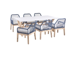 Conjunto De Refeição Com Cadeiras Beliani Olbia De Madeira De Acácia Azul Marinho 200x100x75