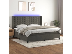 Cama Box Spring C/ Colchão/led 200x200cm Veludo Cinzento-escuro