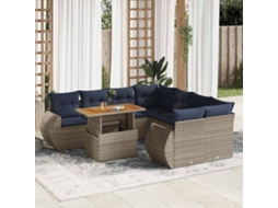 Vidaxl 9 Pcs Conjunto Sofás P/ Jardim Com Almofadões Vime Pe Cinzento