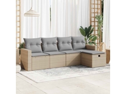 Vidaxl 5 Pcs Conjunto De Sofás P/ Jardim Com Almofadões Vime Pe Bege