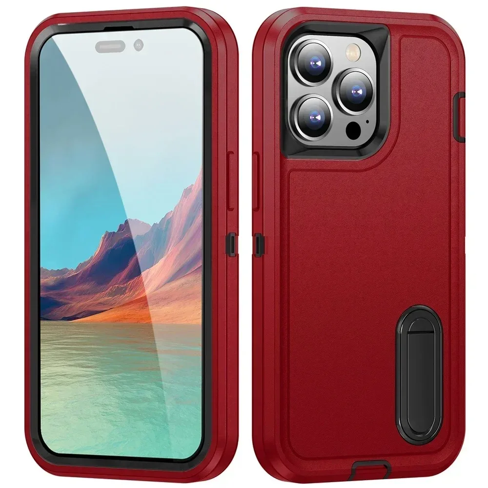 (vermelho, Iphone 13 Pro Max) Capa Protetora 3 Em 1 Com Suporte, Capa Protetora De Tpu Resistente A Impactos De Nível Militar