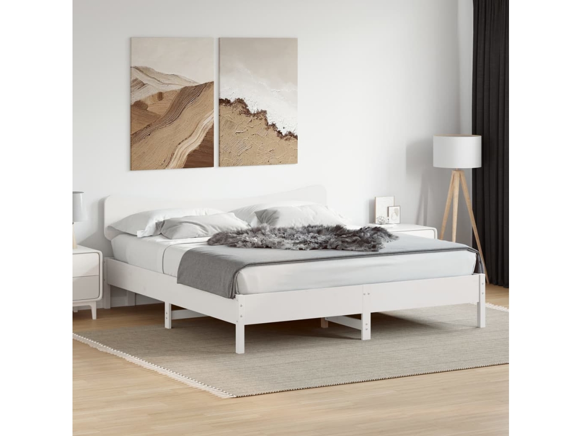 Cama Sem Colchão 180x200 Cm Madeira De Pinho Maciça Branco