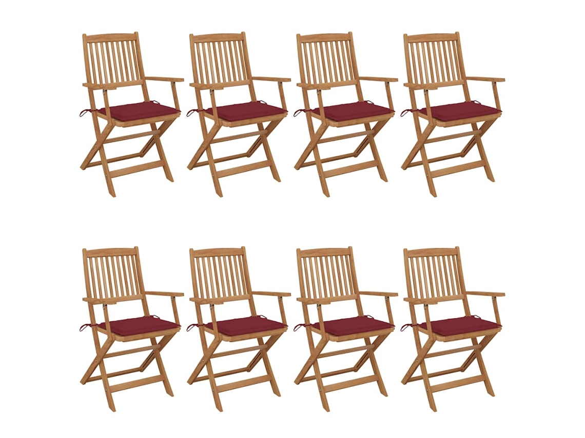 Vidaxl Cadeiras De Jardim Dobráveis 8 Pcs C/ Almofadões Acácia Maciça