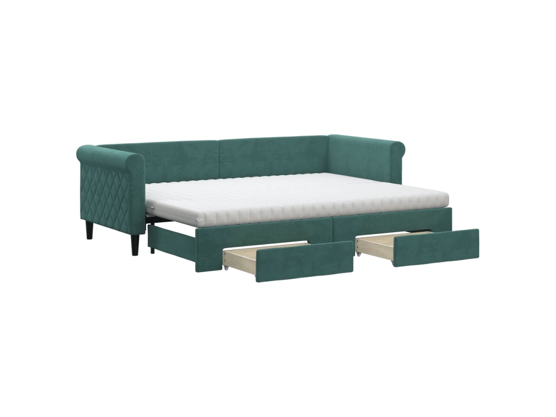 Sofá-cama com gavetão VIDAXL Verde Veludo (80x200 cm)