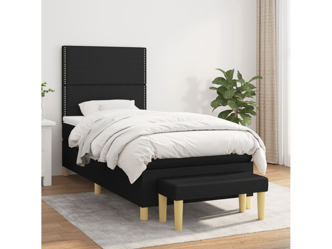 Cama Com Molas/colchão 80x200 Cm Tecido Preto