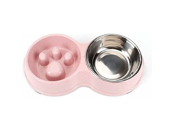 Comedouro Lento para Animais de Estimação, com Design de Tigela Dupla em Aço Inoxidável e Sistema Anti engasgo para Água e Comida AQUAFORGE