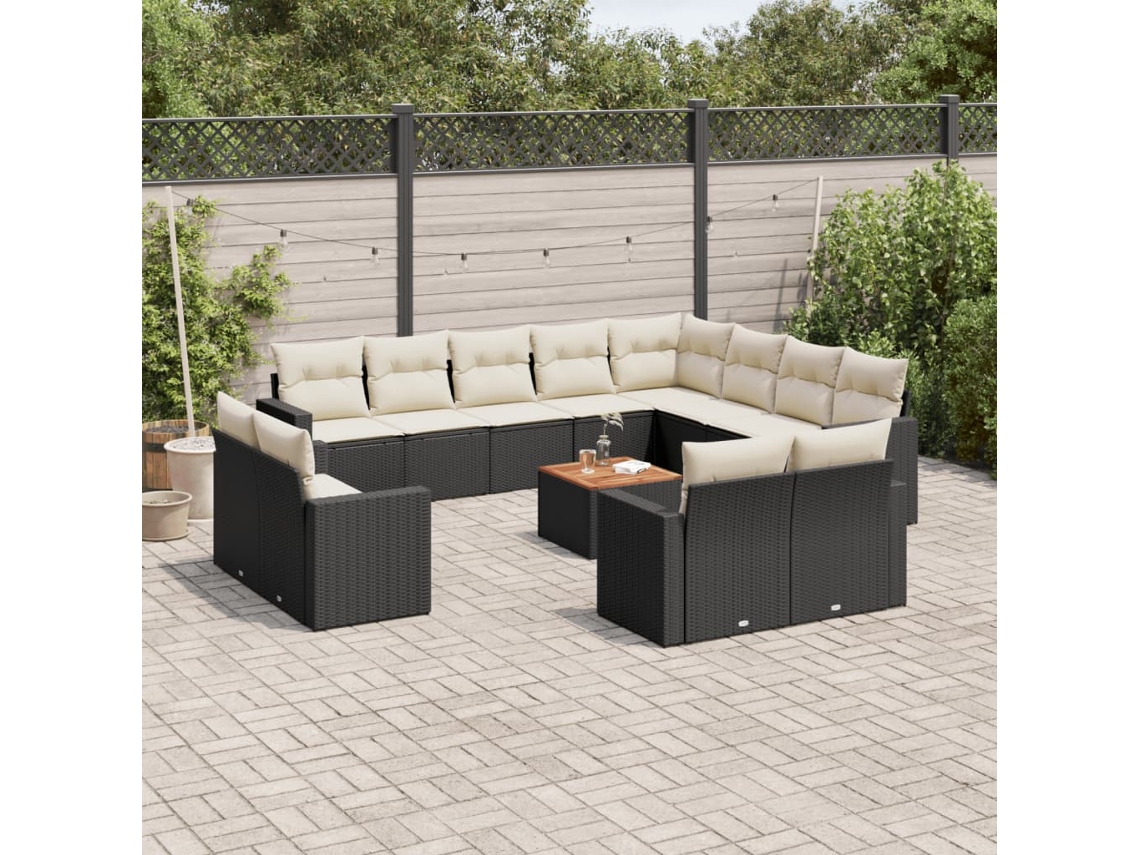 Vidaxl 13 Pcs Conjunto De Sofás De Jardim Com Almofadões Vime Pe Preto