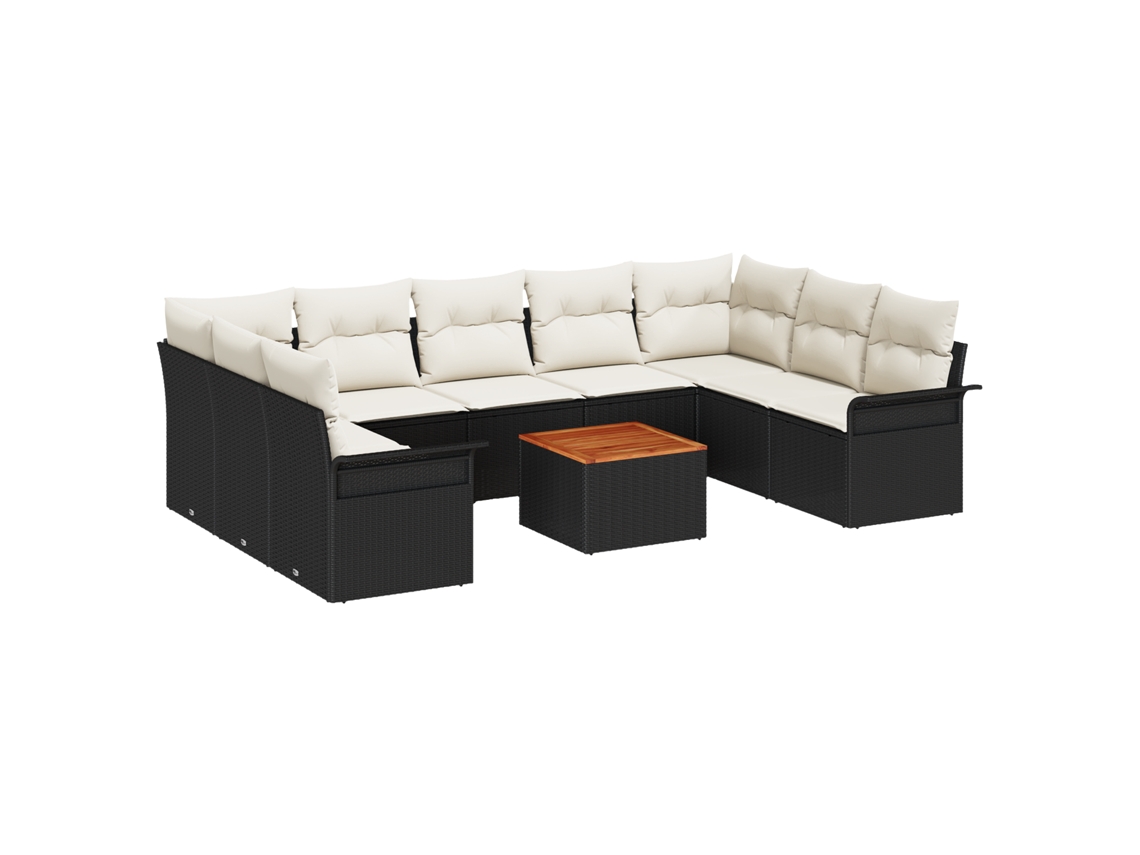Conjunto 10 Sofá De Jardim Vidaxl Preto Vime Pe (55 X 55 X 37 Cm)