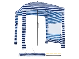 Cabana de Praia com Painel Lateral, Proteção Solar Upf 50+, Sacos Areia, Guarda sol Portátil para Aproveitar a Família e Amigos, Listras Azul Marinho