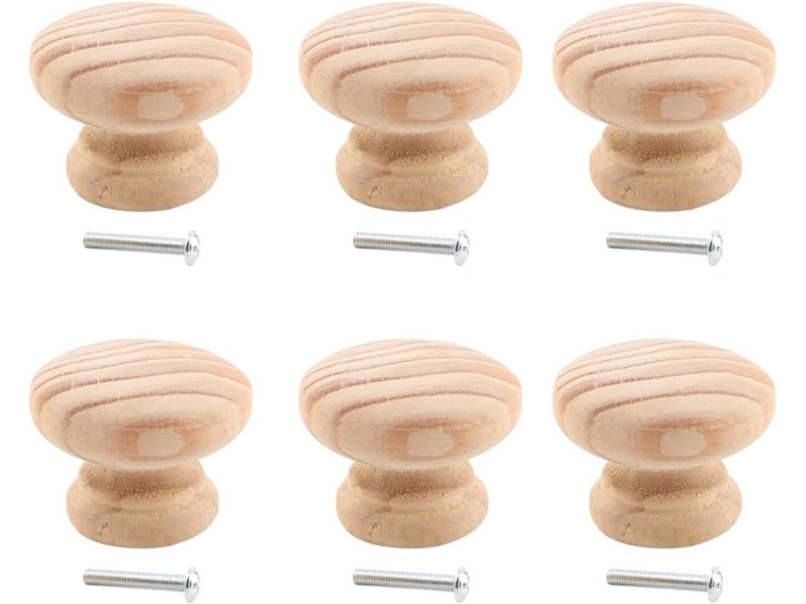 Happyyami Conjunto De 6-puxadores Madeira Maciça Com Parafusos, Puxadores Redondos De 40mm Em Estilo Nórdico Para Portas