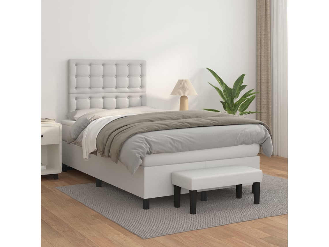 Vidaxl Cama Com Molas/colchão 120x200 Cm Couro Artificial Branco
