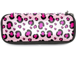 Tenho lápis com estampa de leopardo, rosa e claro.