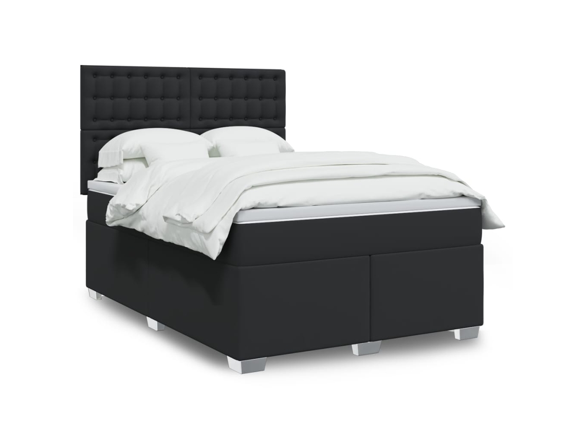 Vidaxl Cama Com Molas/colchão 140x200 Cm Couro Artificial Preto