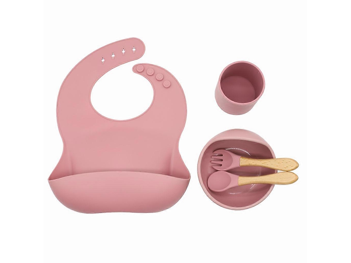 Babador de Silicone para Bebês com 5 Peças, Ventosa, Colher, Gancho, Treinamento, Alimentação, Prato, Vermelho GIECY