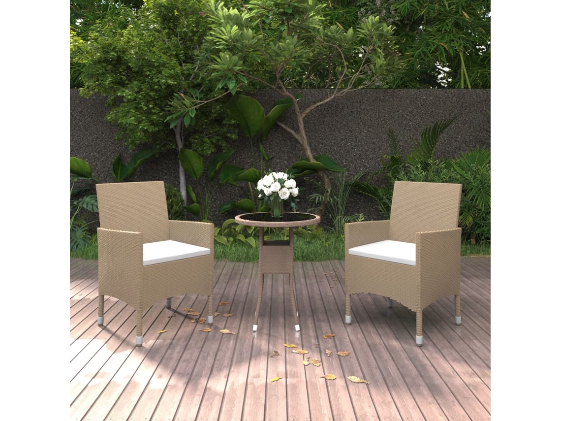 Vidaxl 3 Pcs Conjunto de Jantar para Jardim Vime Pe Bege