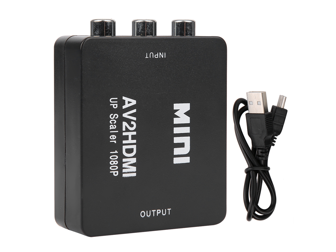 Mini Av Para Hdmi, Saída 1080p 60hz, Conversor De Vídeo Hd Com Cabo Usb, Preto. Aquaforge