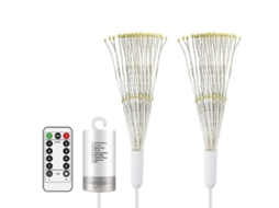 Pacote com 2 Luzes Suspensas de Fogos de Artifício Total de 240 Leds 8 Modos com Controle Remoto para Jardins
