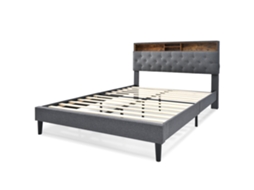 Cama de Casal Estofada 140x200cm com cabeceira iluminada em led, estrutura de madeira e colchão cinza, para conforto e estilo PAPRIKA