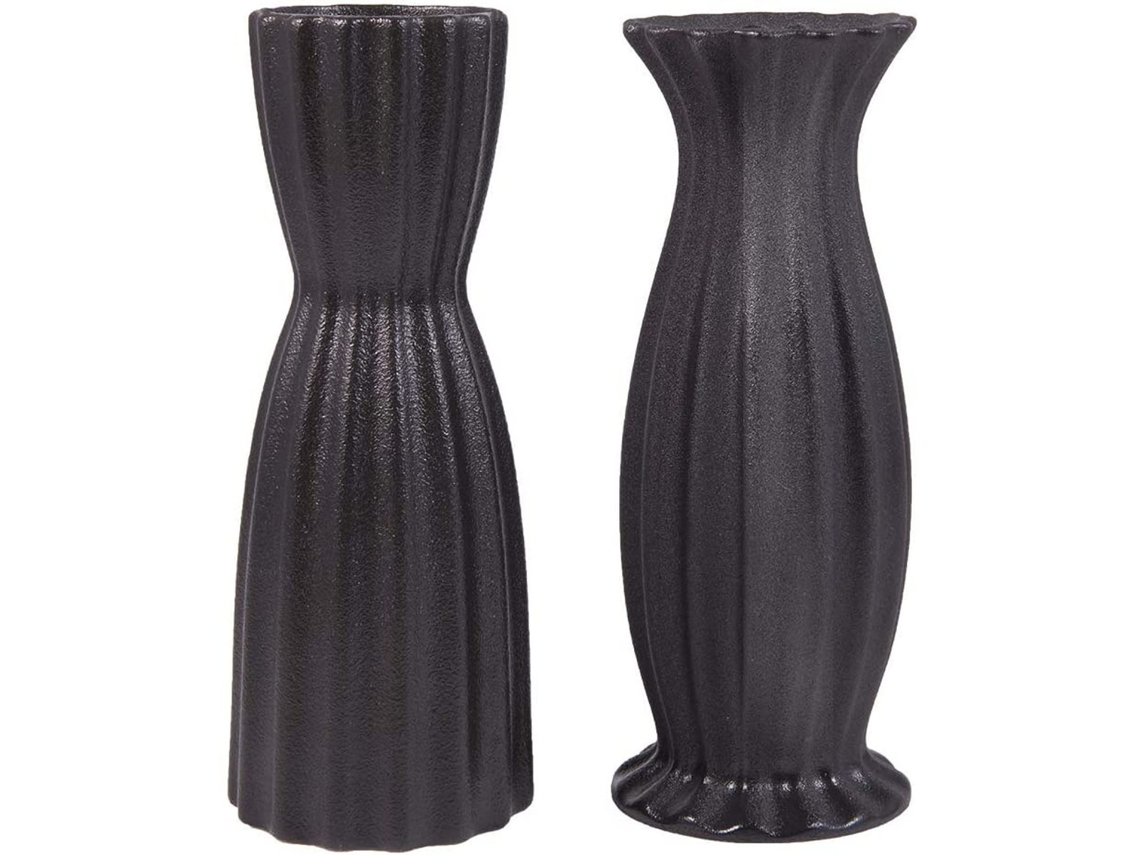 Conjunto De 2 Vasos Cerâmicos Pretos 20cm