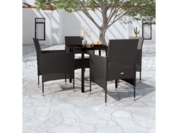 Vidaxl 5 Pcs Conjunto De Jantar P/ Jardim C/ Almofadões Preto