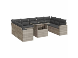 Conjunto de 10 Sofás Jardim com Almofadões Vime Pe Cinzento Claro MAISON EXCLUSIVE (10 pcs)