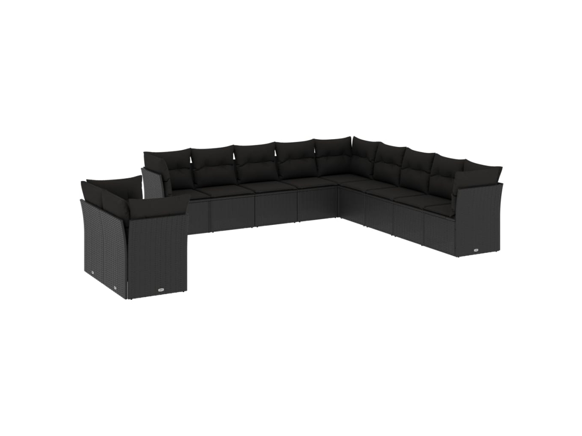 Conjunto de 11 Sofás de Jardim com Almofadões Vime Pe Preto MAISON EXCLUSIVE