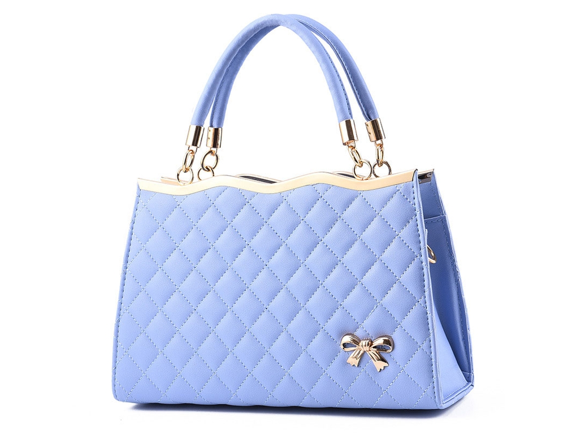 Bolsa Feminina de Couro Pu com Alça Superior Mochila Transversal de Grande Capacidade Azul Claro