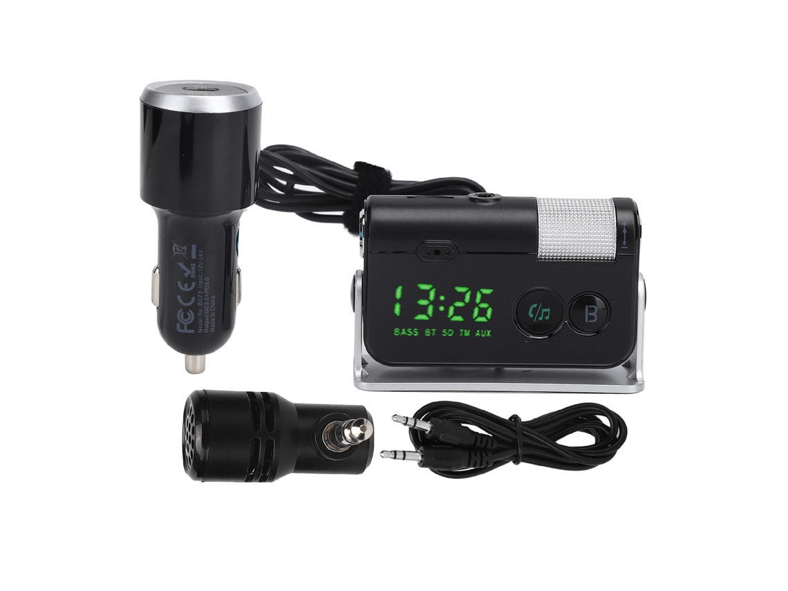 Transmissor FM Bluetooth 5.0 para carro com carregador QC3.0, reprodutor MP3 e microfone | S/MARCA