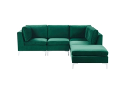 Sofá Esquinero (i) Con Otomana Beliani Evja De Terciopelo Verde 235x150x84