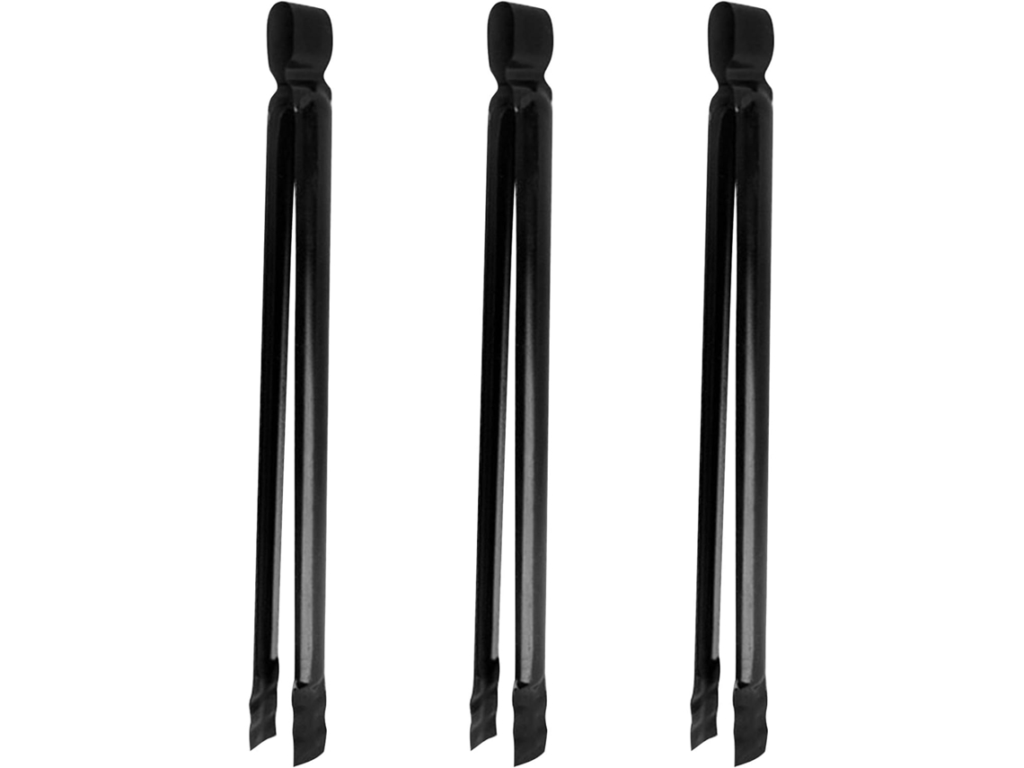 Conjunto De 3 Pinças Ferro Preto Para Lenha Com Cabo Antiderrapante E Mecanismo Travamento Churrasqueira Lareira Externa
